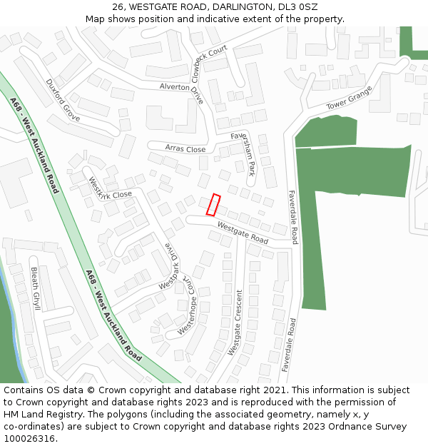 26, WESTGATE ROAD, DARLINGTON, DL3 0SZ: Location map and indicative extent of plot
