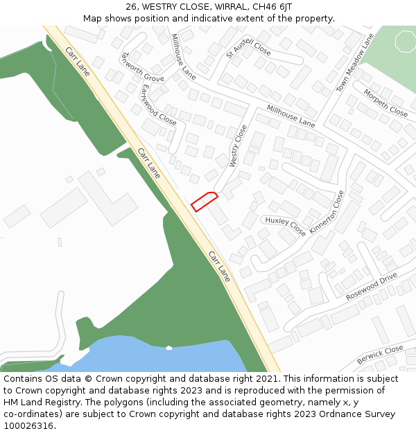 26, WESTRY CLOSE, WIRRAL, CH46 6JT: Location map and indicative extent of plot