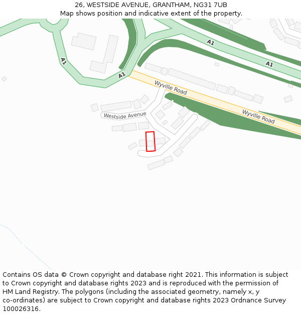 26, WESTSIDE AVENUE, GRANTHAM, NG31 7UB: Location map and indicative extent of plot