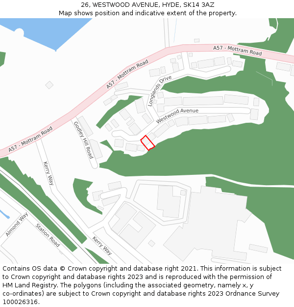 26, WESTWOOD AVENUE, HYDE, SK14 3AZ: Location map and indicative extent of plot