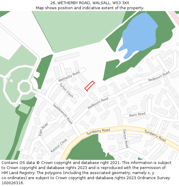 26, WETHERBY ROAD, WALSALL, WS3 3XX: Location map and indicative extent of plot
