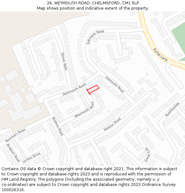 26, WEYMOUTH ROAD, CHELMSFORD, CM1 6LP: Location map and indicative extent of plot
