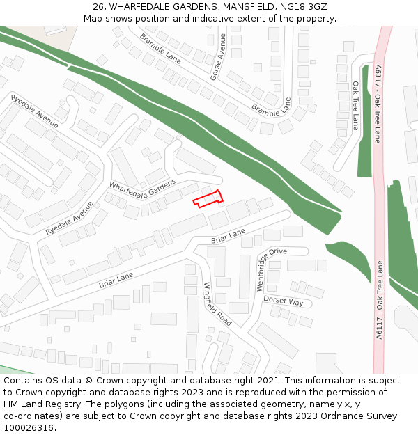 26, WHARFEDALE GARDENS, MANSFIELD, NG18 3GZ: Location map and indicative extent of plot