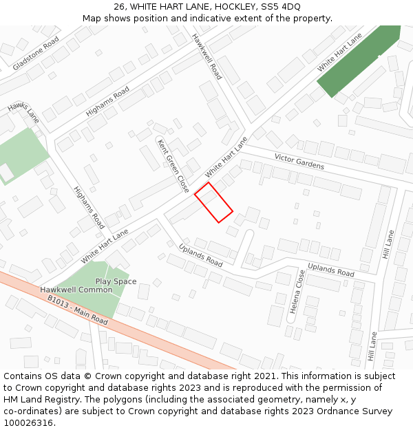 26, WHITE HART LANE, HOCKLEY, SS5 4DQ: Location map and indicative extent of plot