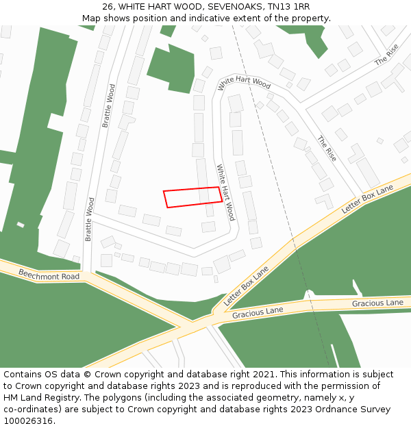 26, WHITE HART WOOD, SEVENOAKS, TN13 1RR: Location map and indicative extent of plot