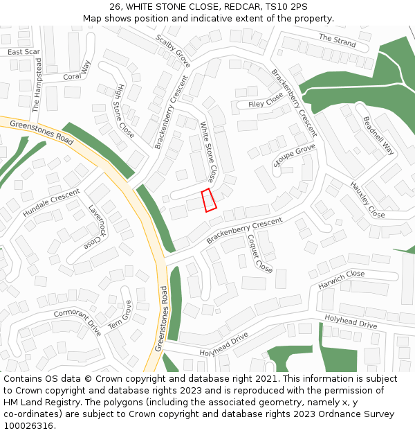 26, WHITE STONE CLOSE, REDCAR, TS10 2PS: Location map and indicative extent of plot