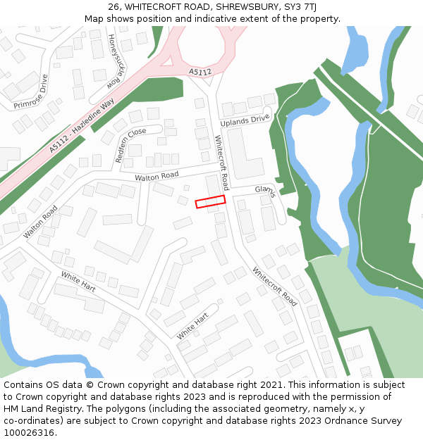26, WHITECROFT ROAD, SHREWSBURY, SY3 7TJ: Location map and indicative extent of plot