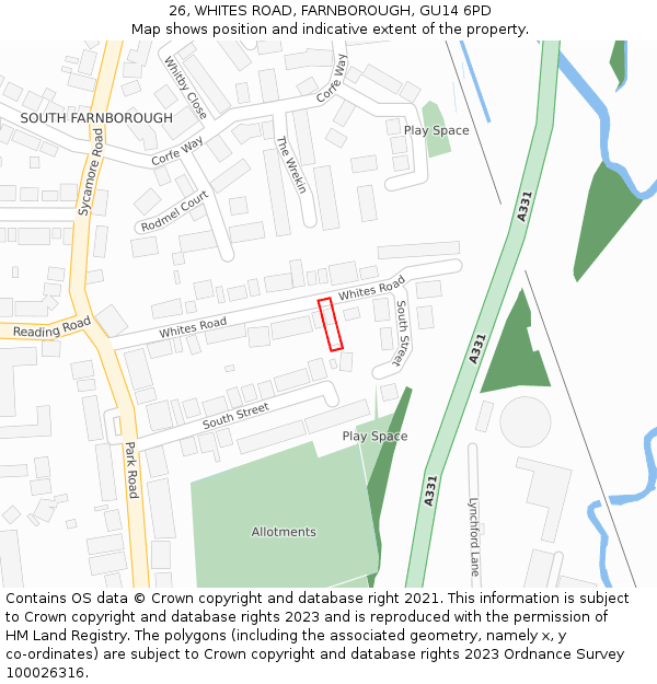 26, WHITES ROAD, FARNBOROUGH, GU14 6PD: Location map and indicative extent of plot