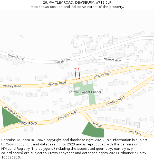 26, WHITLEY ROAD, DEWSBURY, WF12 0LR: Location map and indicative extent of plot