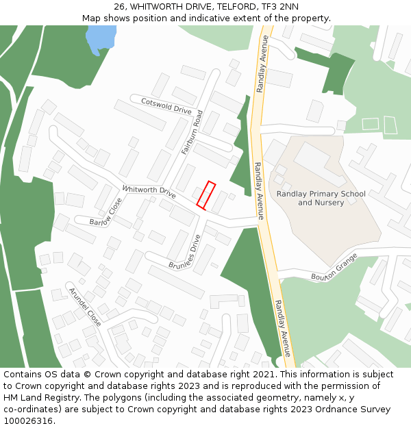 26, WHITWORTH DRIVE, TELFORD, TF3 2NN: Location map and indicative extent of plot