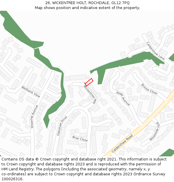 26, WICKENTREE HOLT, ROCHDALE, OL12 7PQ: Location map and indicative extent of plot