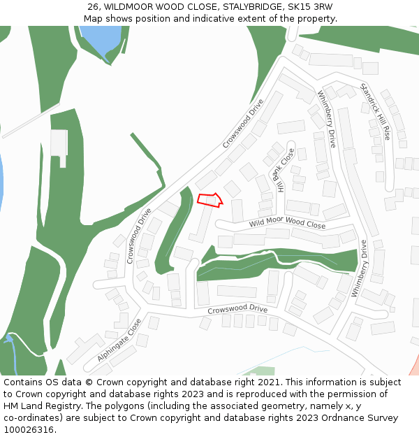 26, WILDMOOR WOOD CLOSE, STALYBRIDGE, SK15 3RW: Location map and indicative extent of plot