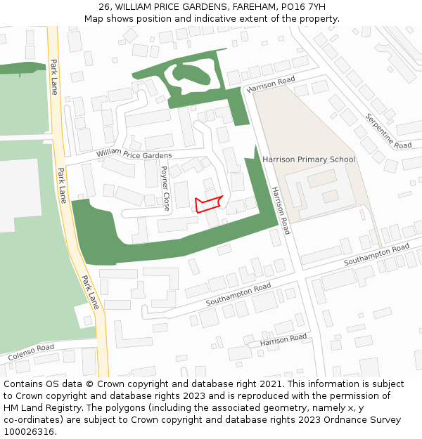 26, WILLIAM PRICE GARDENS, FAREHAM, PO16 7YH: Location map and indicative extent of plot