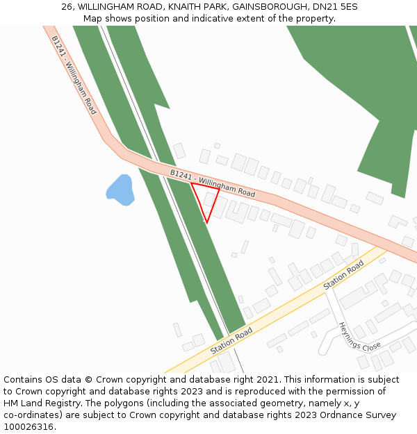 26, WILLINGHAM ROAD, KNAITH PARK, GAINSBOROUGH, DN21 5ES: Location map and indicative extent of plot