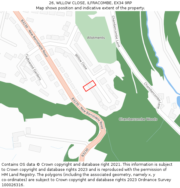 26, WILLOW CLOSE, ILFRACOMBE, EX34 9RP: Location map and indicative extent of plot