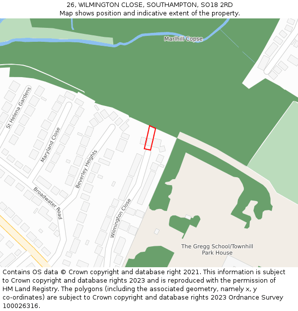 26, WILMINGTON CLOSE, SOUTHAMPTON, SO18 2RD: Location map and indicative extent of plot