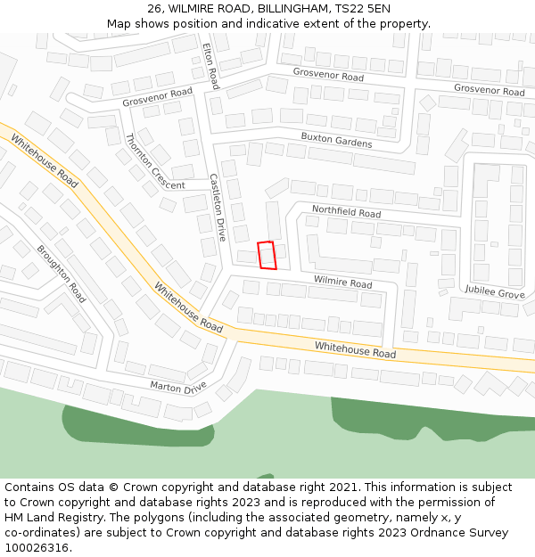 26, WILMIRE ROAD, BILLINGHAM, TS22 5EN: Location map and indicative extent of plot