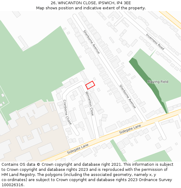 26, WINCANTON CLOSE, IPSWICH, IP4 3EE: Location map and indicative extent of plot