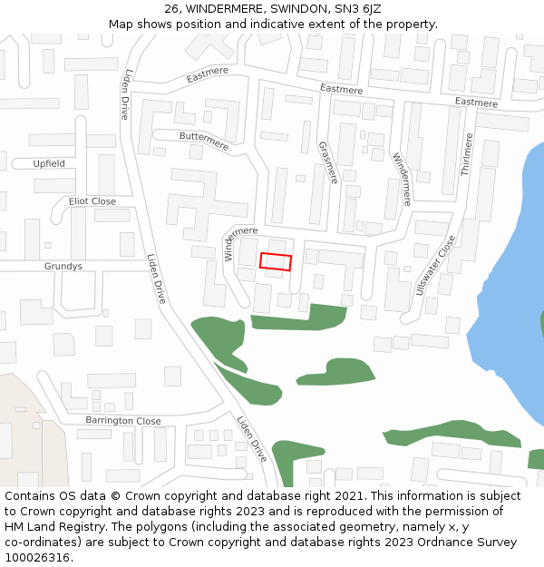 26, WINDERMERE, SWINDON, SN3 6JZ: Location map and indicative extent of plot