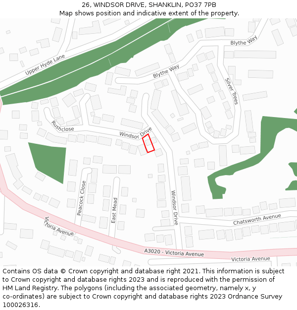 26, WINDSOR DRIVE, SHANKLIN, PO37 7PB: Location map and indicative extent of plot