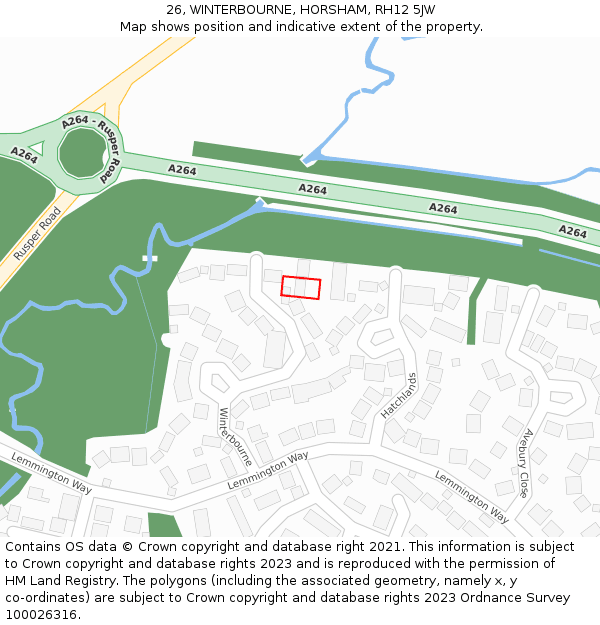 26, WINTERBOURNE, HORSHAM, RH12 5JW: Location map and indicative extent of plot