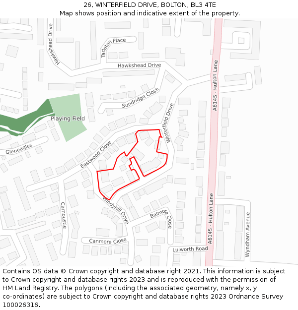 26, WINTERFIELD DRIVE, BOLTON, BL3 4TE: Location map and indicative extent of plot