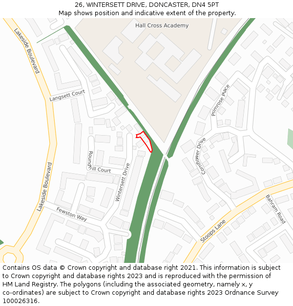 26, WINTERSETT DRIVE, DONCASTER, DN4 5PT: Location map and indicative extent of plot