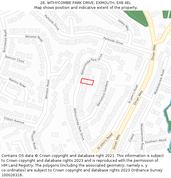 26, WITHYCOMBE PARK DRIVE, EXMOUTH, EX8 4EL: Location map and indicative extent of plot