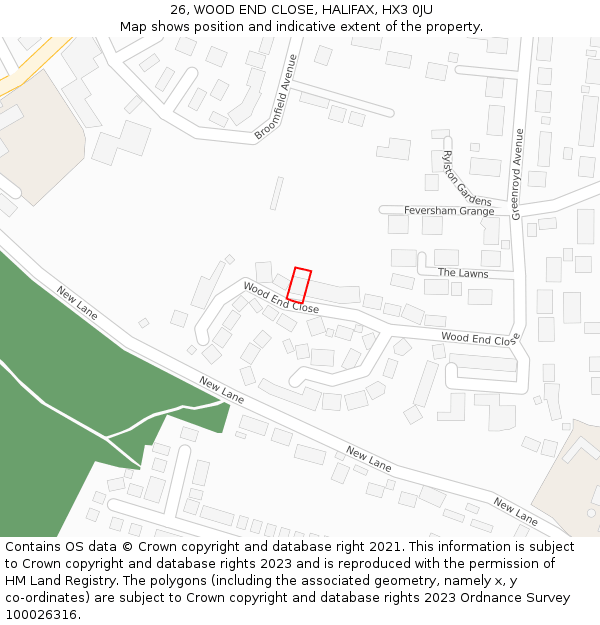 26, WOOD END CLOSE, HALIFAX, HX3 0JU: Location map and indicative extent of plot