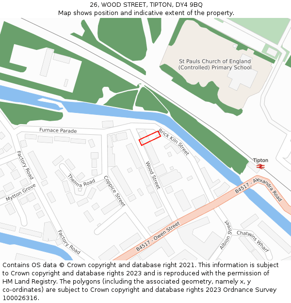 26, WOOD STREET, TIPTON, DY4 9BQ: Location map and indicative extent of plot