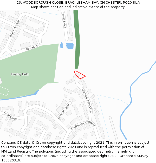 26, WOODBOROUGH CLOSE, BRACKLESHAM BAY, CHICHESTER, PO20 8UA: Location map and indicative extent of plot