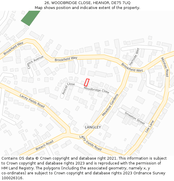 26, WOODBRIDGE CLOSE, HEANOR, DE75 7UQ: Location map and indicative extent of plot