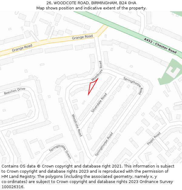26, WOODCOTE ROAD, BIRMINGHAM, B24 0HA: Location map and indicative extent of plot
