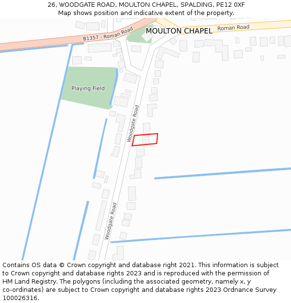 26, WOODGATE ROAD, MOULTON CHAPEL, SPALDING, PE12 0XF: Location map and indicative extent of plot