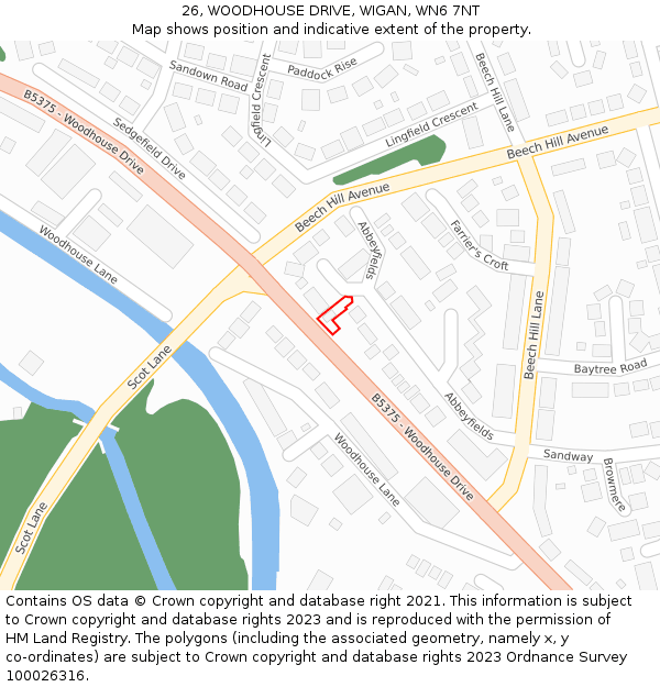 26, WOODHOUSE DRIVE, WIGAN, WN6 7NT: Location map and indicative extent of plot