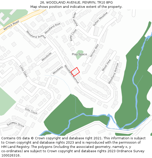 26, WOODLAND AVENUE, PENRYN, TR10 8PG: Location map and indicative extent of plot