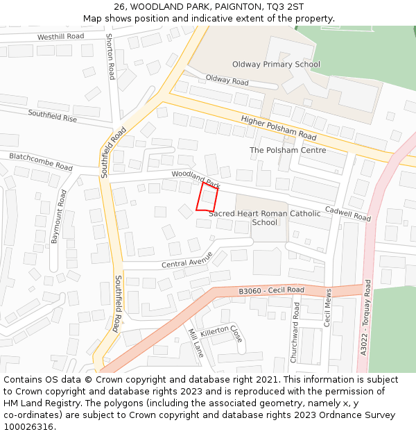 26, WOODLAND PARK, PAIGNTON, TQ3 2ST: Location map and indicative extent of plot