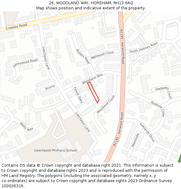 26, WOODLAND WAY, HORSHAM, RH13 6AQ: Location map and indicative extent of plot