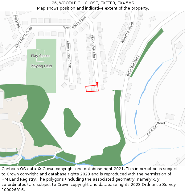 26, WOODLEIGH CLOSE, EXETER, EX4 5AS: Location map and indicative extent of plot