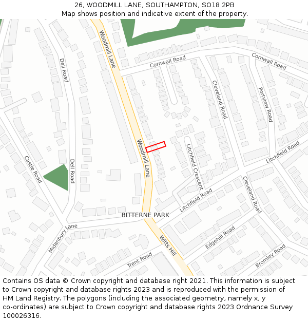 26, WOODMILL LANE, SOUTHAMPTON, SO18 2PB: Location map and indicative extent of plot