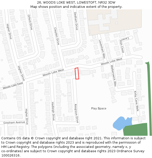 26, WOODS LOKE WEST, LOWESTOFT, NR32 3DW: Location map and indicative extent of plot