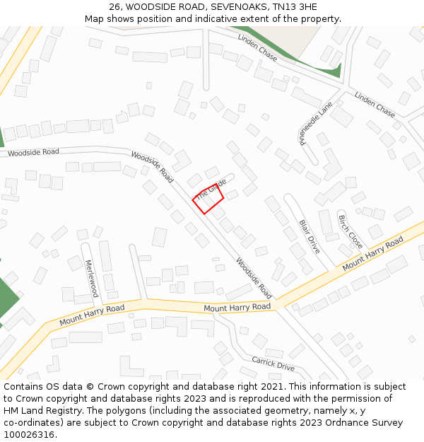 26, WOODSIDE ROAD, SEVENOAKS, TN13 3HE: Location map and indicative extent of plot