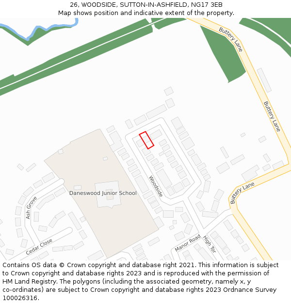 26, WOODSIDE, SUTTON-IN-ASHFIELD, NG17 3EB: Location map and indicative extent of plot