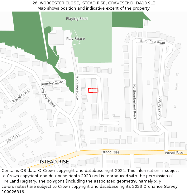 26, WORCESTER CLOSE, ISTEAD RISE, GRAVESEND, DA13 9LB: Location map and indicative extent of plot