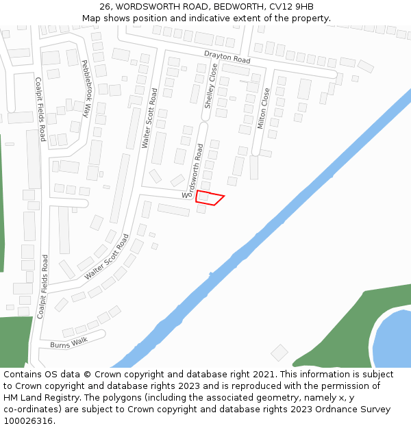 26, WORDSWORTH ROAD, BEDWORTH, CV12 9HB: Location map and indicative extent of plot