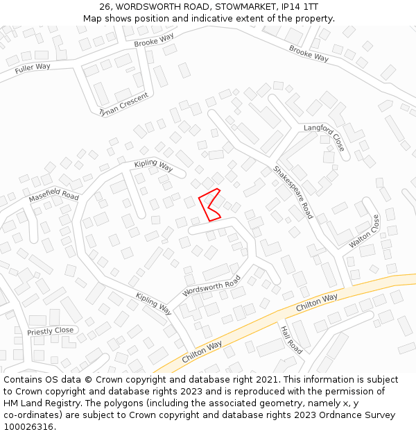 26, WORDSWORTH ROAD, STOWMARKET, IP14 1TT: Location map and indicative extent of plot