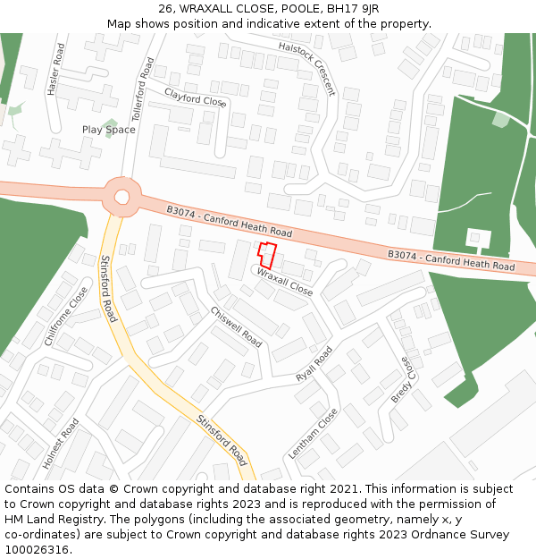 26, WRAXALL CLOSE, POOLE, BH17 9JR: Location map and indicative extent of plot