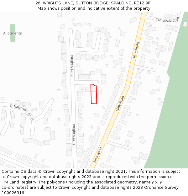 26, WRIGHTS LANE, SUTTON BRIDGE, SPALDING, PE12 9RH: Location map and indicative extent of plot