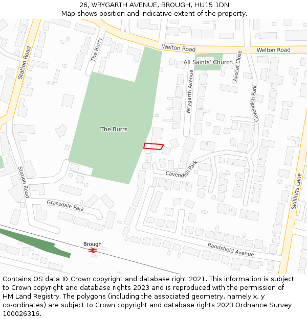 26, WRYGARTH AVENUE, BROUGH, HU15 1DN: Location map and indicative extent of plot
