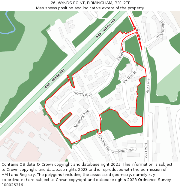 26, WYNDS POINT, BIRMINGHAM, B31 2EF: Location map and indicative extent of plot